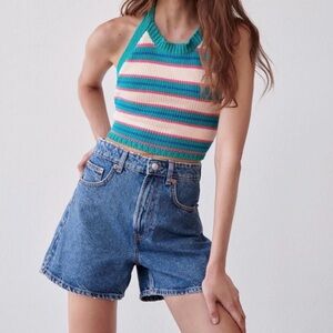 Zara Crochet Stripe Halter Top Sz M NWT